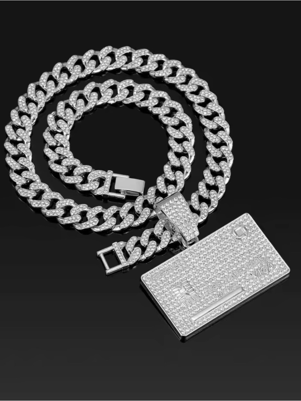 Men’s iced Cuban credit card visa pendant & chain diamond new necklace jewelry